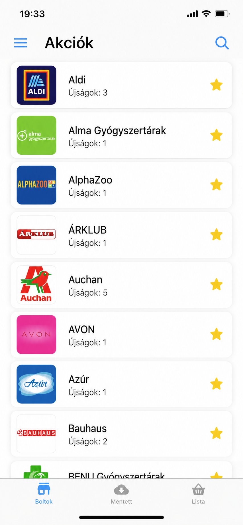 PromoAkcios app – boltok listája