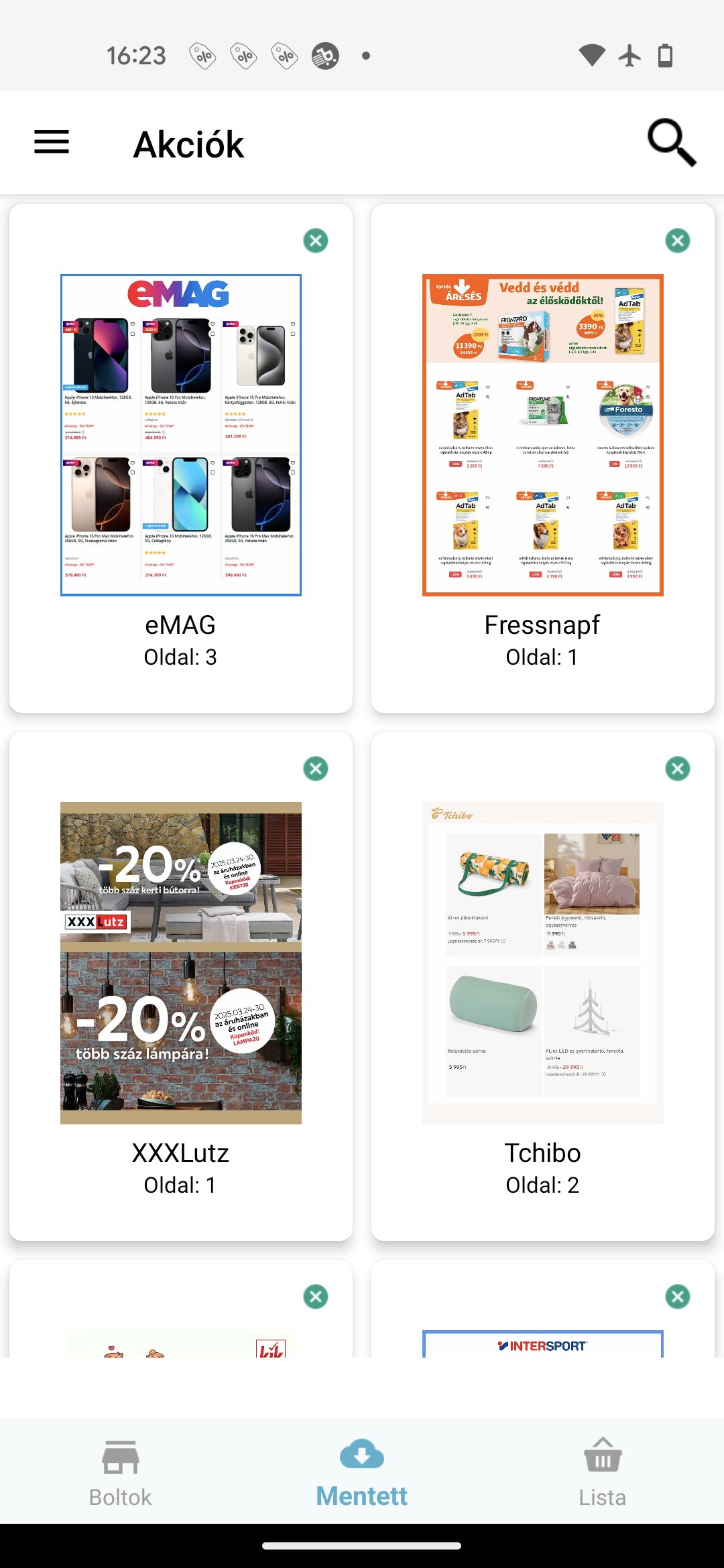 PromoAkcios app – mentett akciók
